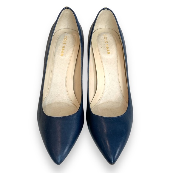 COLE HAAN NAVY BLUE RENDIN II LEATHER/SUEDE PUMP HEEL. WOMEN’S SIZE 7 - Picture 2 of 6